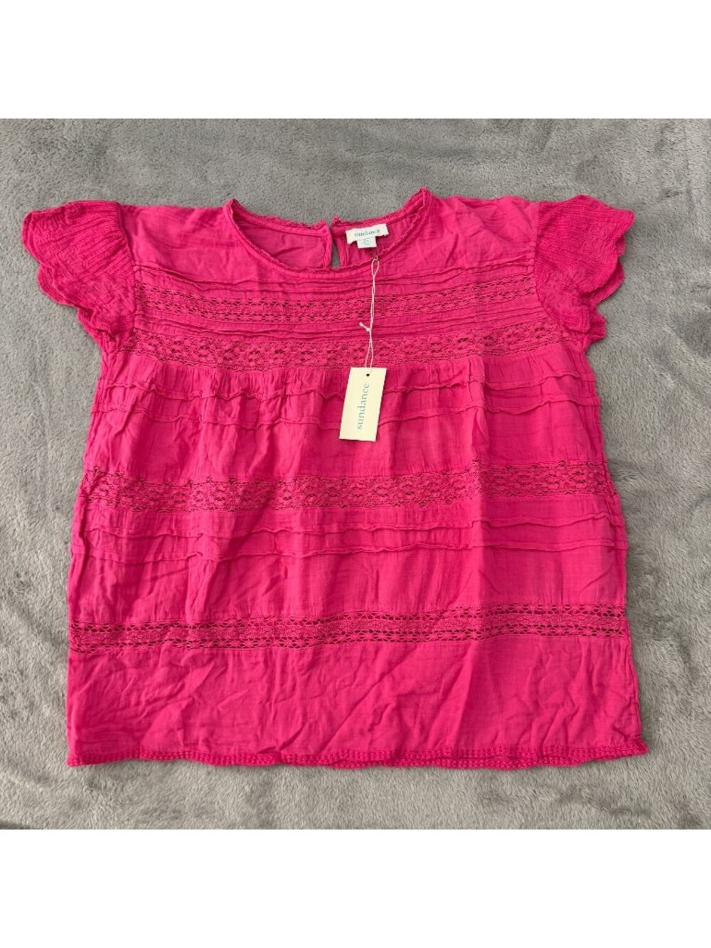 NWT Sundance Pink Cotton Blouse Womens size Small Petite PS Eyelet Flutter